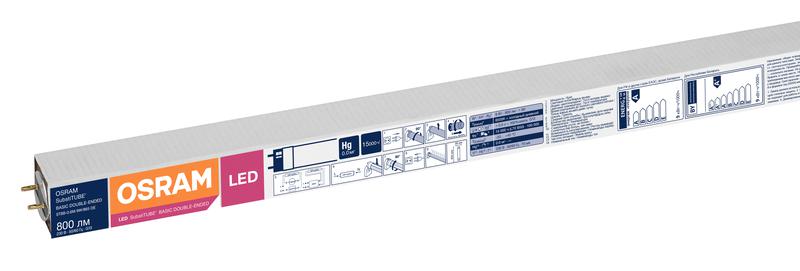 Лампа светодиодная SUBSTITUBE Basic T8 9W/865 9Вт T8 линейная 6500К холод. бел. G13 800лм 220-240В 600мм двухсторон. прям. вкл. (замена 18Вт) OSRAM 4058075377509